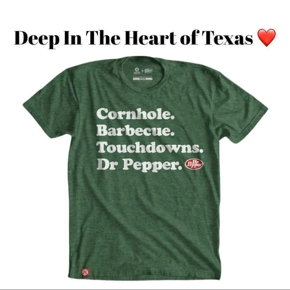 NEW Texas Men's Green Cornhole Barbecue Touchdowns Dr. Pepper Tee T-Shirt XXL